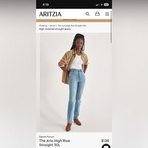ARITZIA JEANS- Arlo High Rise Straight 30L Jeans